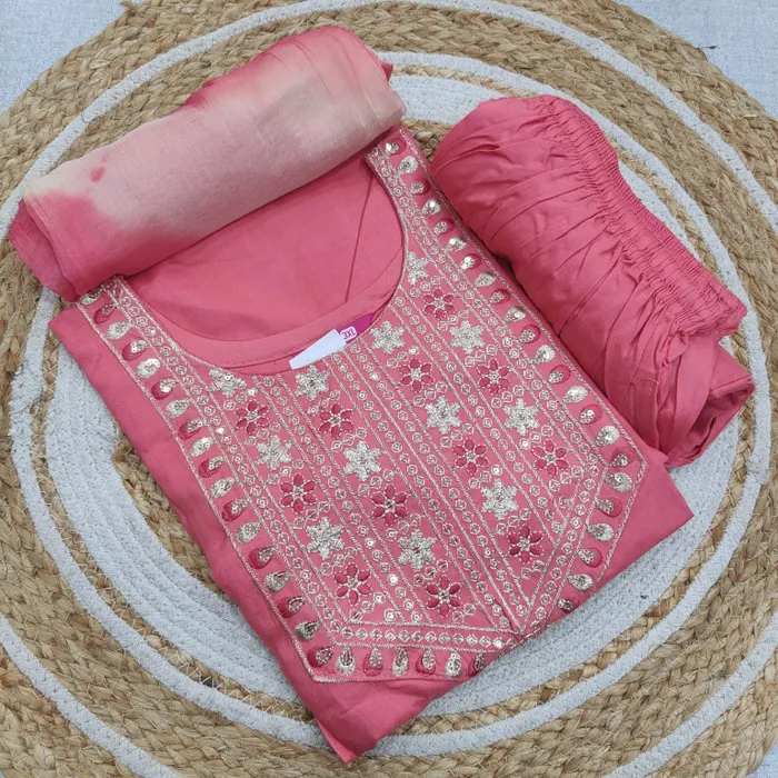Premium Rayon Straight Top Bottom Dupatta Set | TS3377